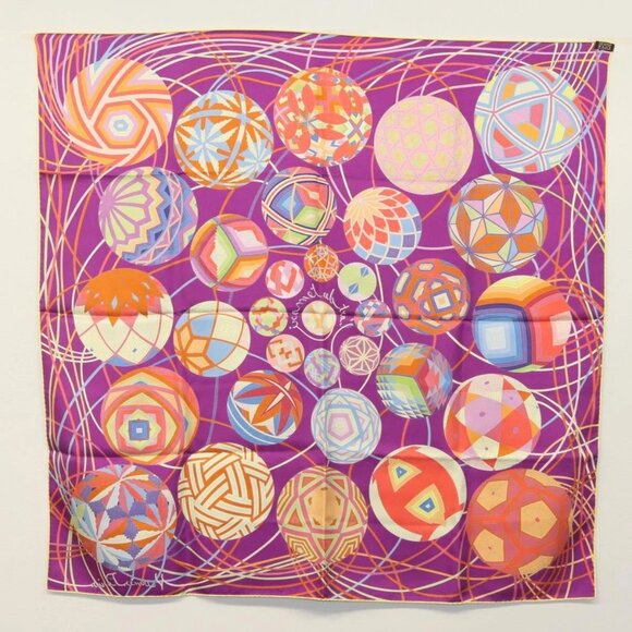 HERMES Carre 90 Scarf ""L’Art du Temari"" Silk Purple gray Auth yk18757 - Picture 5 of 16